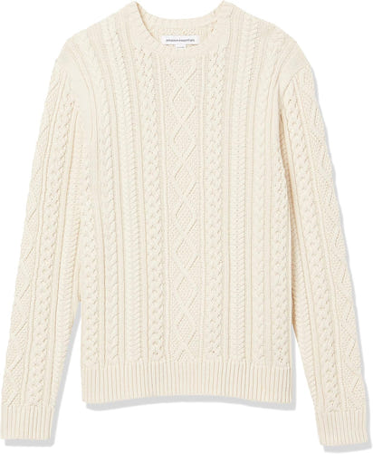 Mens Long-Sleeve 100% Cotton Fisherman Cable Crewneck Sweater