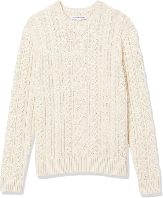 Mens Long-Sleeve 100% Cotton Fisherman Cable Crewneck Sweater