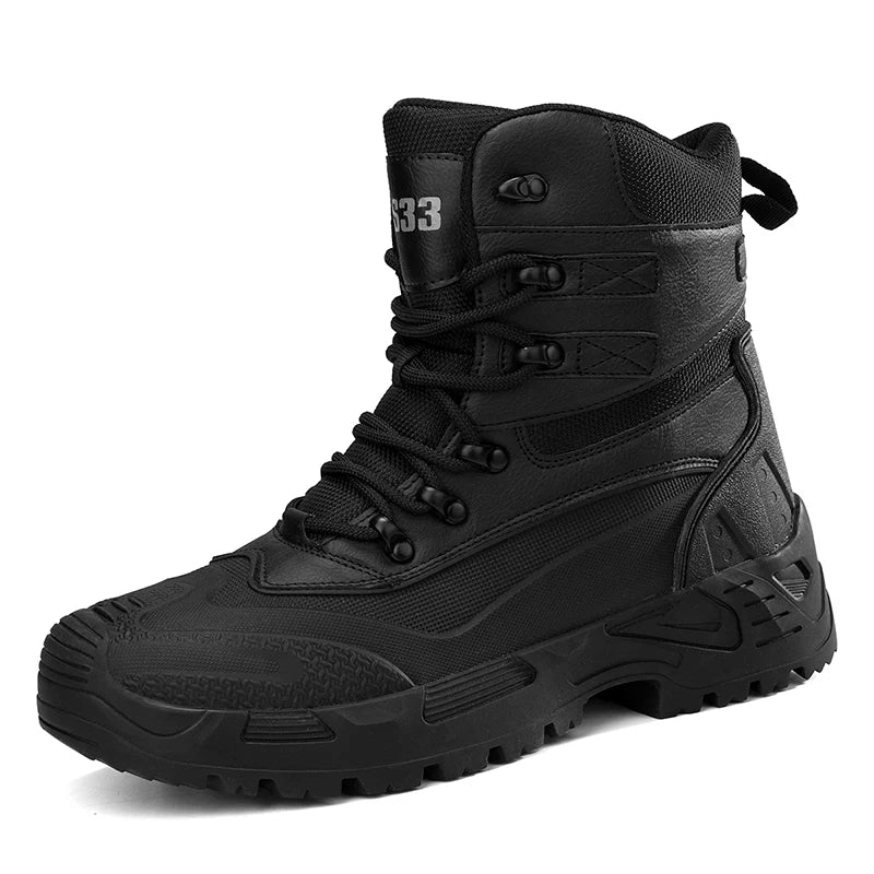 High-top Boots Men Outdoor Thick-soled Shock-absorbing Anti-slip Combat Boots Men Soft Durable Casual Lace-up Hiking Shoes Men