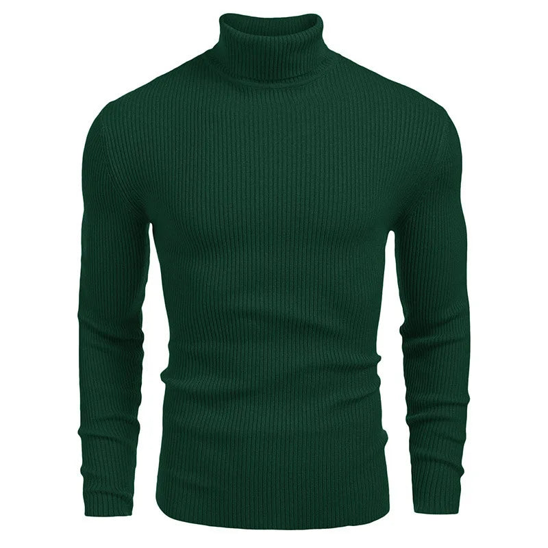 New Men's Turtleneck Sweaters Solid Long Sleeve Knitted Warm Pullovers Casual Slim High Neck Sweater Autumn Winter Knitwear Tops