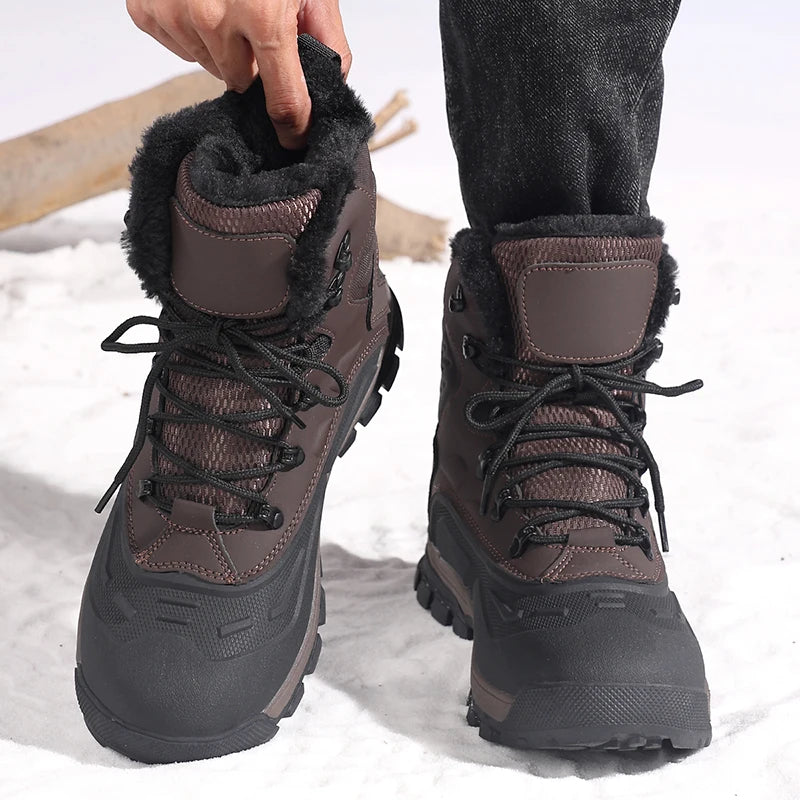 2025 Winter Boots for Men Waterproof Outdoor Hiking Boots Thick Plus Warm Ankle Boots Non-slip Hunting Sneakers Man Work Shoes