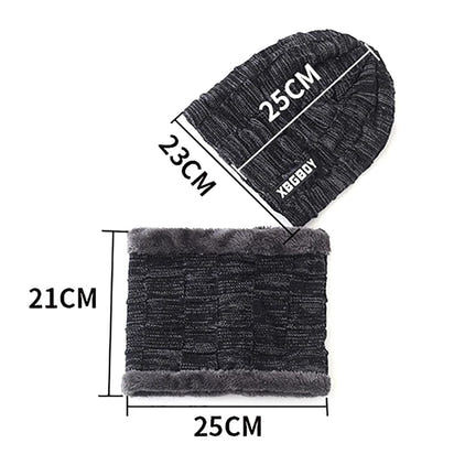 Beanie Hat Scarf Set Men Autumn Winter Fluffy Knitted Cap Neck Warmer Headwear Sportswear