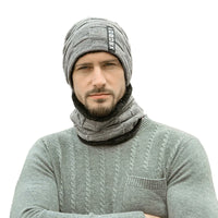 Beanie Hat Scarf Set Men Autumn Winter Fluffy Knitted Cap Neck Warmer Headwear Sportswear