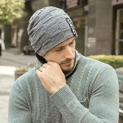 Beanie Hat Scarf Set Men Autumn Winter Fluffy Knitted Cap Neck Warmer Headwear Sportswear