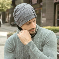 Beanie Hat Scarf Set Men Autumn Winter Fluffy Knitted Cap Neck Warmer Headwear Sportswear