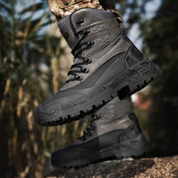High-top Boots Men Outdoor Thick-soled Shock-absorbing Anti-slip Combat Boots Men Soft Durable Casual Lace-up Hiking Shoes Men