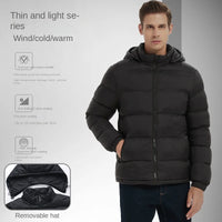 Mens Winter Warm Puffer Jacket New Cross Border Style Removable Hood  Cotton-Padded Outerwear for Men