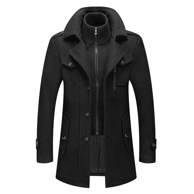 Men Fashion Autumn Winter Wool Trench Coats Fashion Middle Long Jacket Male Double Collar Zipper Coat Windbreak Woolen Overcoat