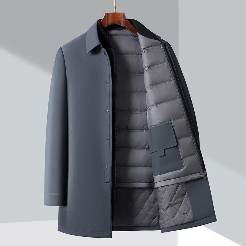 Winter Down Jacket Men's Luxury Brand Detachable White Duck Down Liner Vest Coat Men Business Mid-length Windproof Puffer Jacket