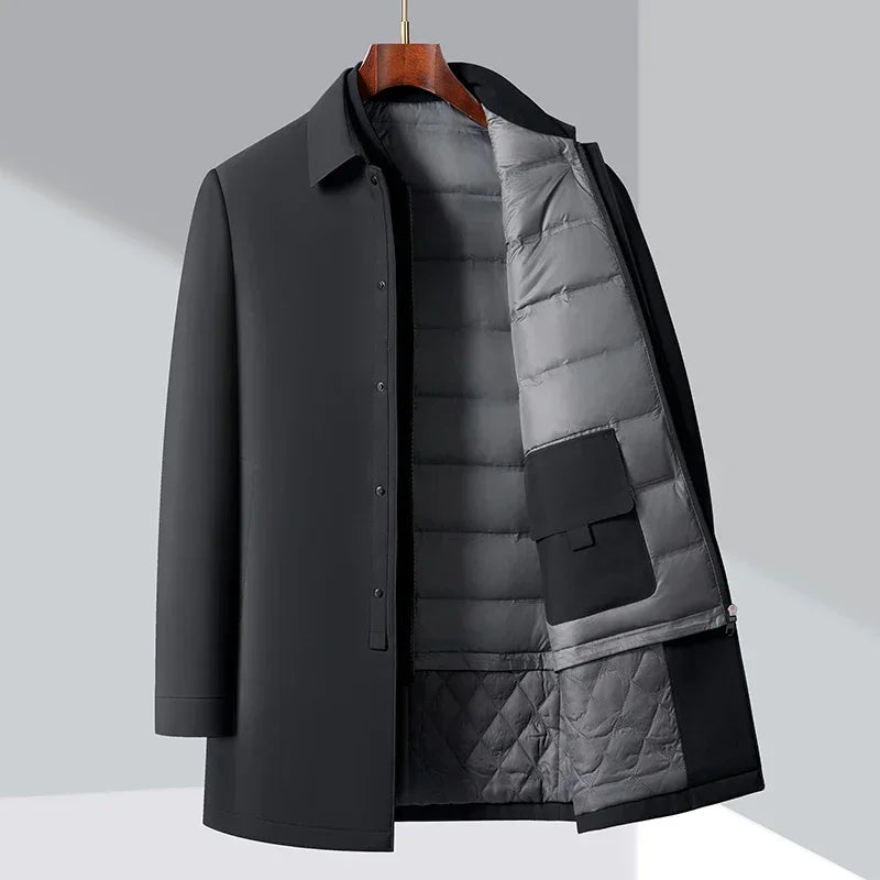 Winter Down Jacket Men's Luxury Brand Detachable White Duck Down Liner Vest Coat Men Business Mid-length Windproof Puffer Jacket