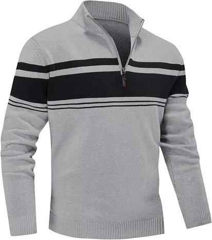 Men's Sweater 1/4 Zip Up Striped Pullover Fall Winter Color Block Polo Sweatshirts