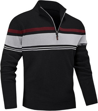 Men's Sweater 1/4 Zip Up Striped Pullover Fall Winter Color Block Polo Sweatshirts