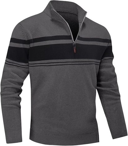 Men's Sweater 1/4 Zip Up Striped Pullover Fall Winter Color Block Polo Sweatshirts