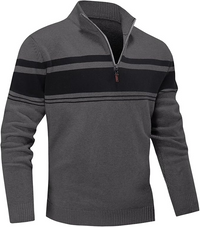 Men's Sweater 1/4 Zip Up Striped Pullover Fall Winter Color Block Polo Sweatshirts
