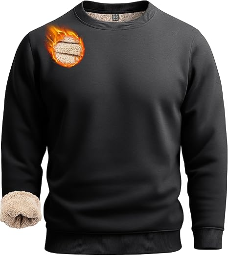 Men's Sweatshirt Sherpa Lined Sweater Crew-Neck Fleece Pullover Winter Heavyweight Thick Cotton Long Sleeve Shirts