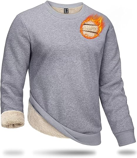 Men's Sweatshirt Sherpa Lined Sweater Crew-Neck Fleece Pullover Winter Heavyweight Thick Cotton Long Sleeve Shirts