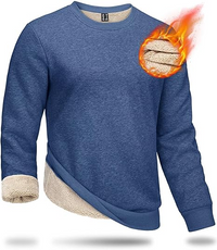 Men's Sweatshirt Sherpa Lined Sweater Crew-Neck Fleece Pullover Winter Heavyweight Thick Cotton Long Sleeve Shirts