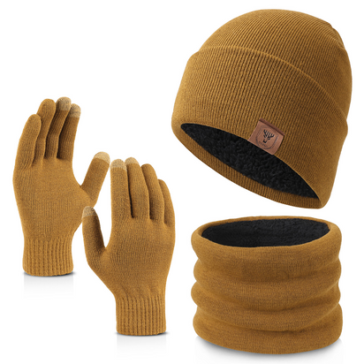 Winter Beanie Hat Scarf Gloves Set for Men Women, Warm Knitted Hat Fleece Lined Circle Neck Warmer Touchscreen Gloves