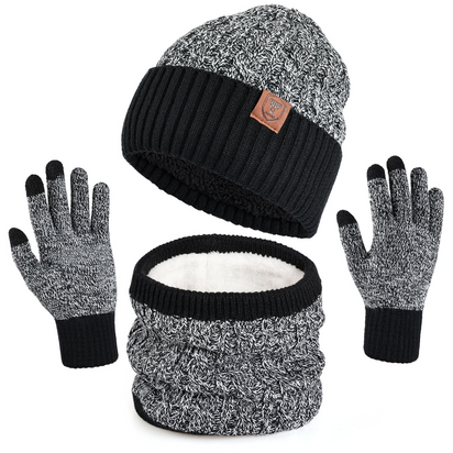 Winter Beanie Hat Scarf Gloves Set for Men Women, Warm Knitted Hat Fleece Lined Circle Neck Warmer Touchscreen Gloves