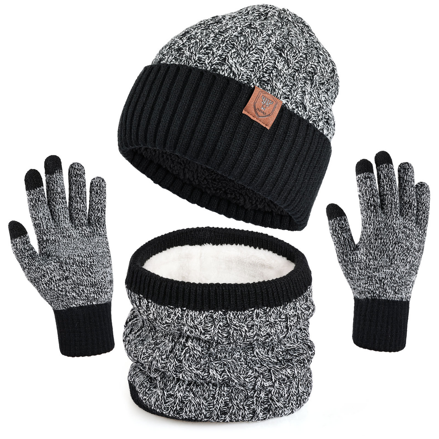 Winter Beanie Hat Scarf Gloves Set for Men Women, Warm Knitted Hat Fleece Lined Circle Neck Warmer Touchscreen Gloves