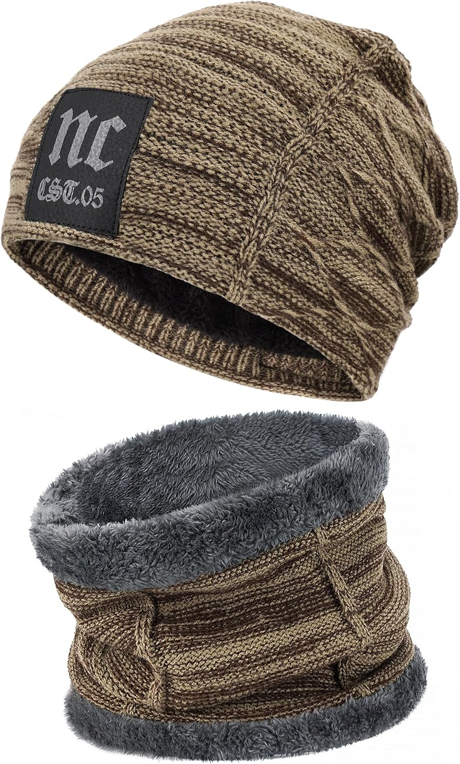 Mens Womens Winter Beanie Hat Scarf Set Warm Knit Hats Fleece Lined Winter Cap Neck Warmer for Men Women