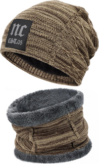 Mens Womens Winter Beanie Hat Scarf Set Warm Knit Hats Fleece Lined Winter Cap Neck Warmer for Men Women