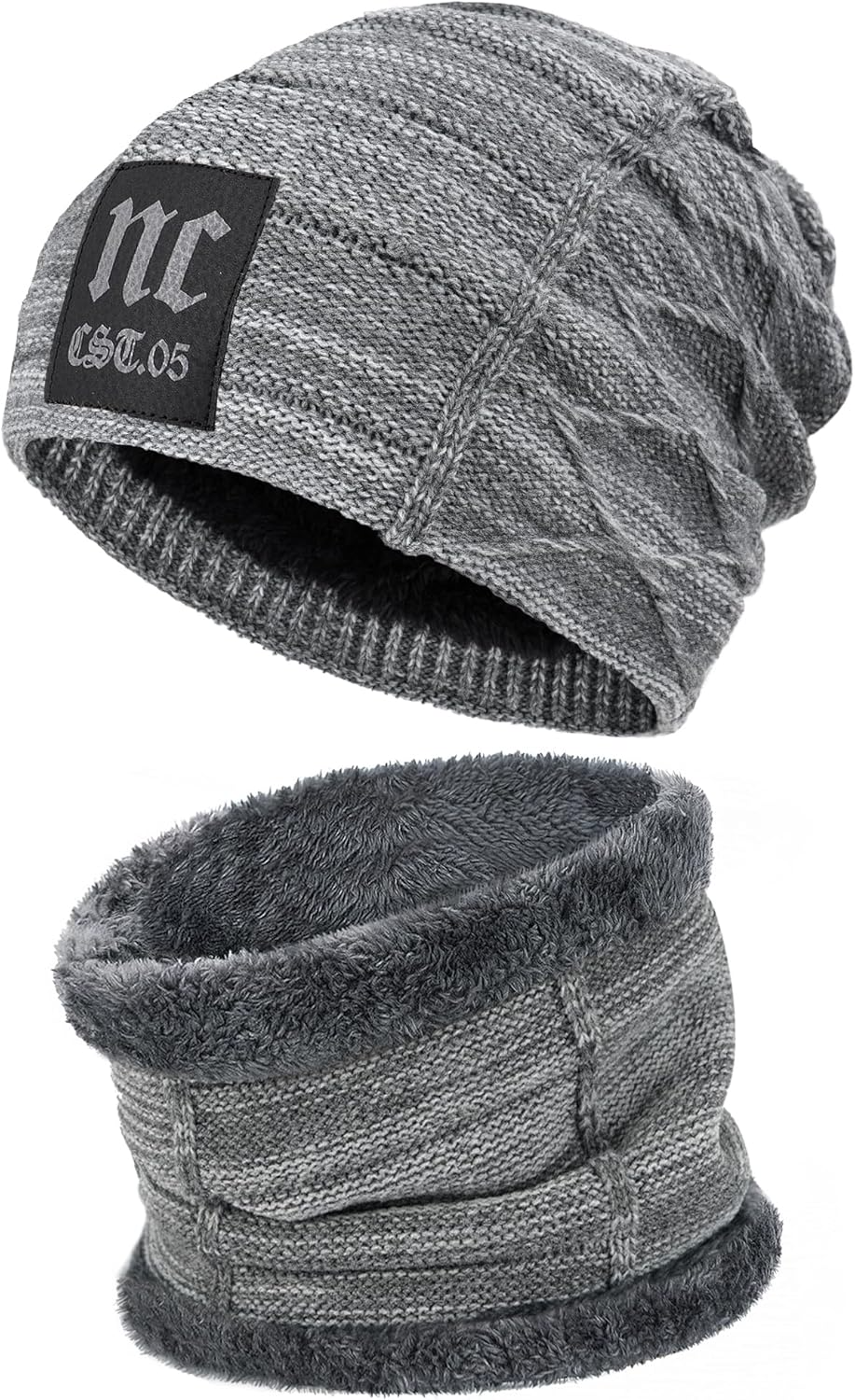 Mens Womens Winter Beanie Hat Scarf Set Warm Knit Hats Fleece Lined Winter Cap Neck Warmer for Men Women
