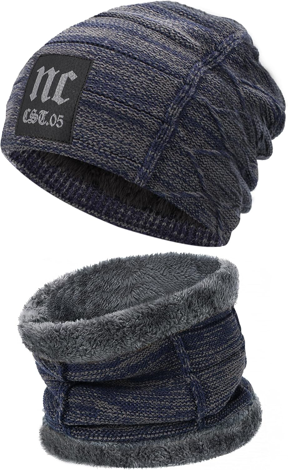 Mens Womens Winter Beanie Hat Scarf Set Warm Knit Hats Fleece Lined Winter Cap Neck Warmer for Men Women