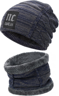 Mens Womens Winter Beanie Hat Scarf Set Warm Knit Hats Fleece Lined Winter Cap Neck Warmer for Men Women